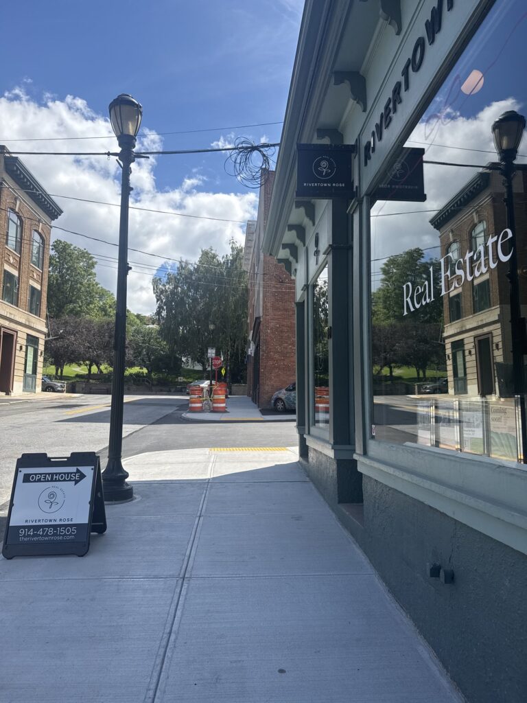 Newly reconstructed Spring Street sidewalk at Rivertown Rose in Hastings-on-Hudson